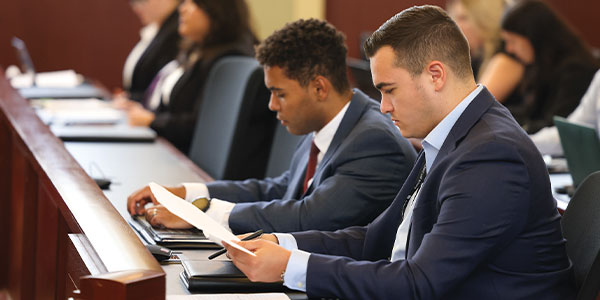 An Albany Law student in a class
